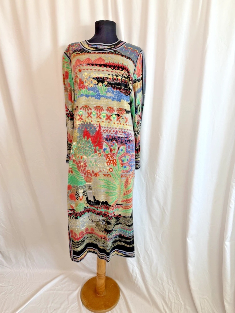 Vintage Leonard Paris Asian Inspired Knit Midi Dress - size Medium